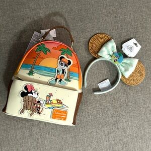 Disney Parks Loungefly Mickey and Minnie Summer At The Beach Backpack and Ears